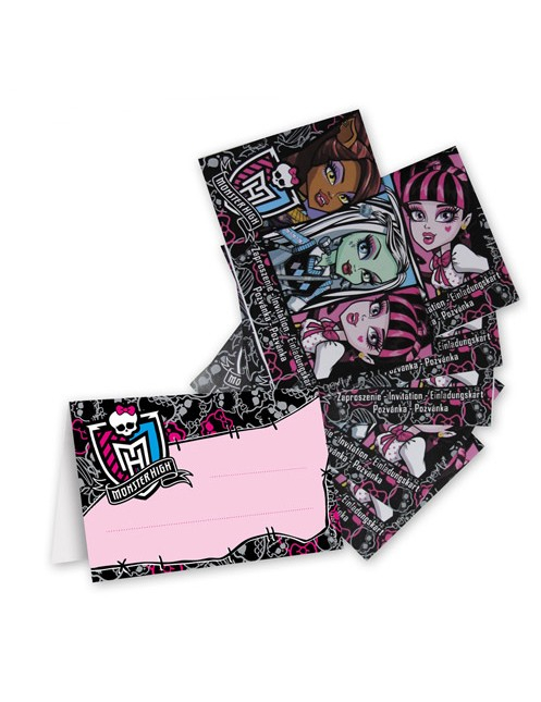 4 Cartes d'invitation et enveloppes Monster High