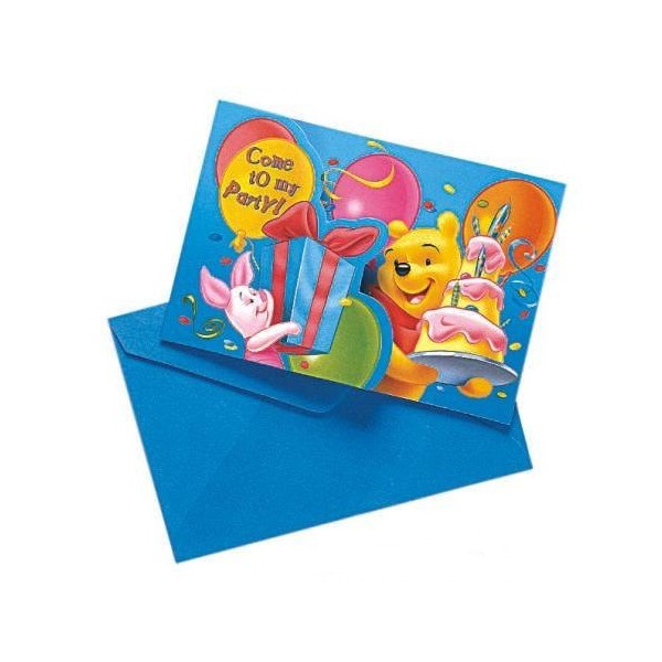 6 Cartes invitation + enveloppes Winnie birthday