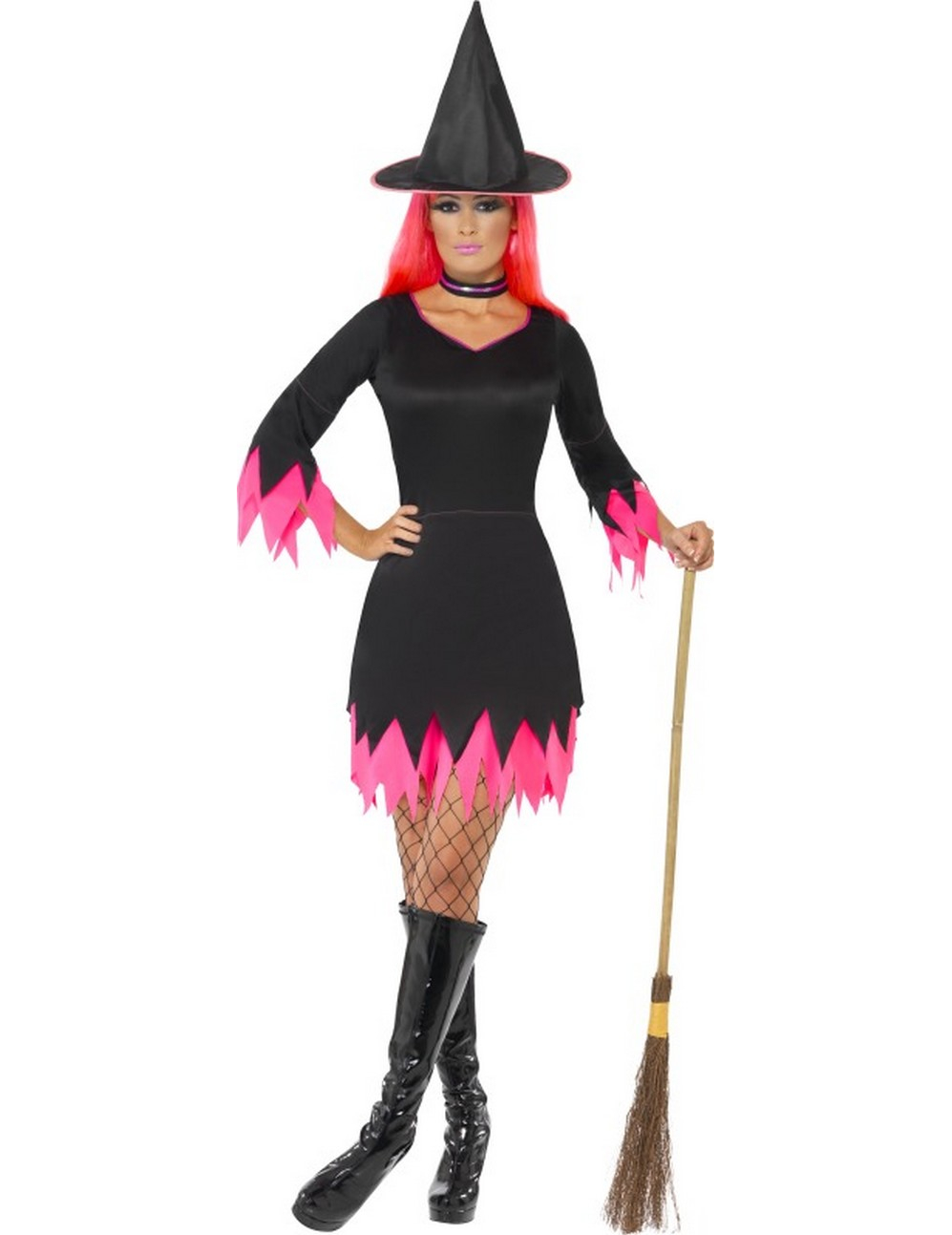 Déguisement sorcière rose et noire femme Halloween