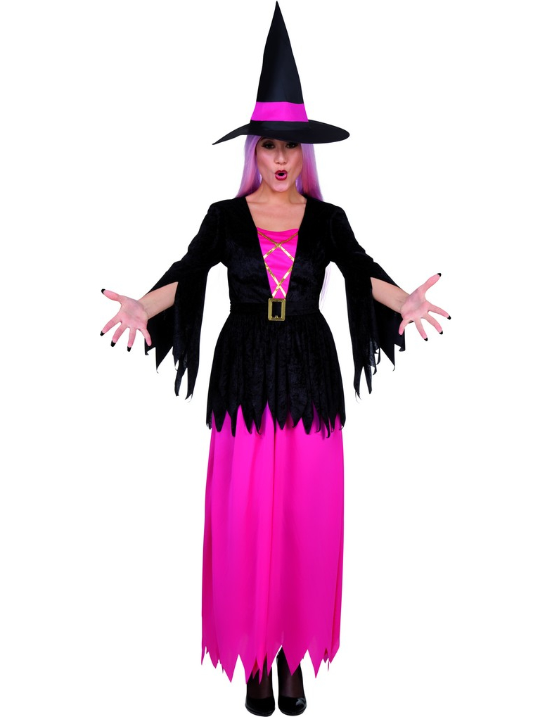 Déguisement sorcière rose et noire femme Halloween
