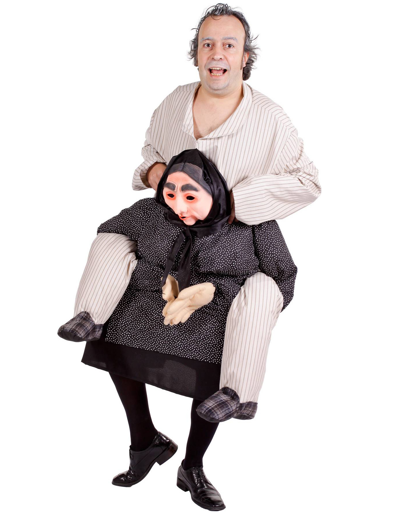 Déguisement humoristique homme à dos de grand mère