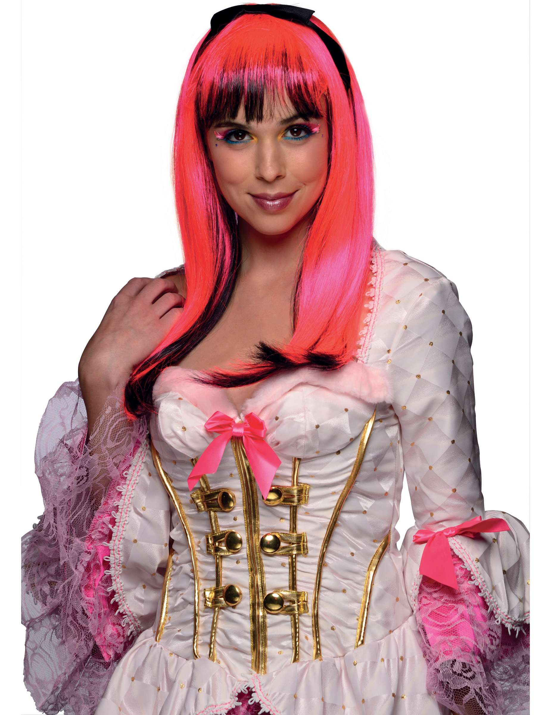 Perruque poupée rose fluo adulte