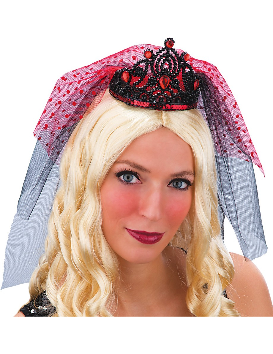 Diadème voile rouge et noir femme