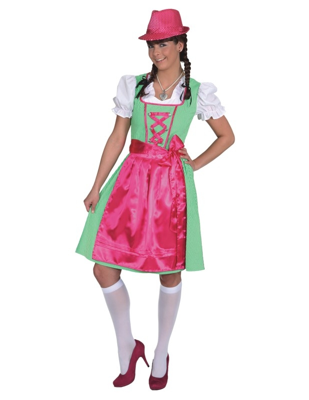 Déguisement traditionnel rose et vert Bavaroise femme