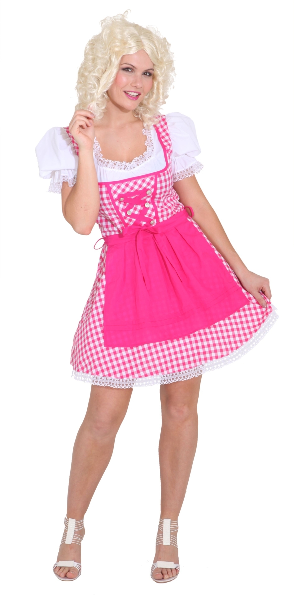 Déguisement traditionnel rose à carreaux Bavaroise femme