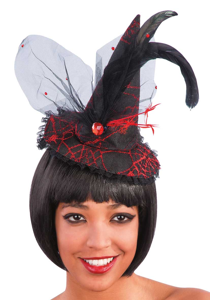 Mini chapeau sorcière dentelle rouge adulte