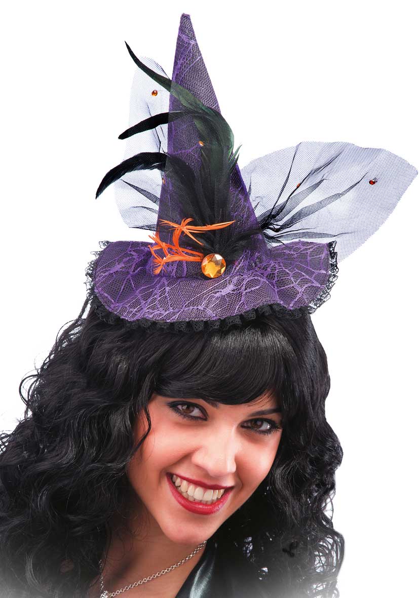 Mini chapeau sorcière dentelle violet adulte