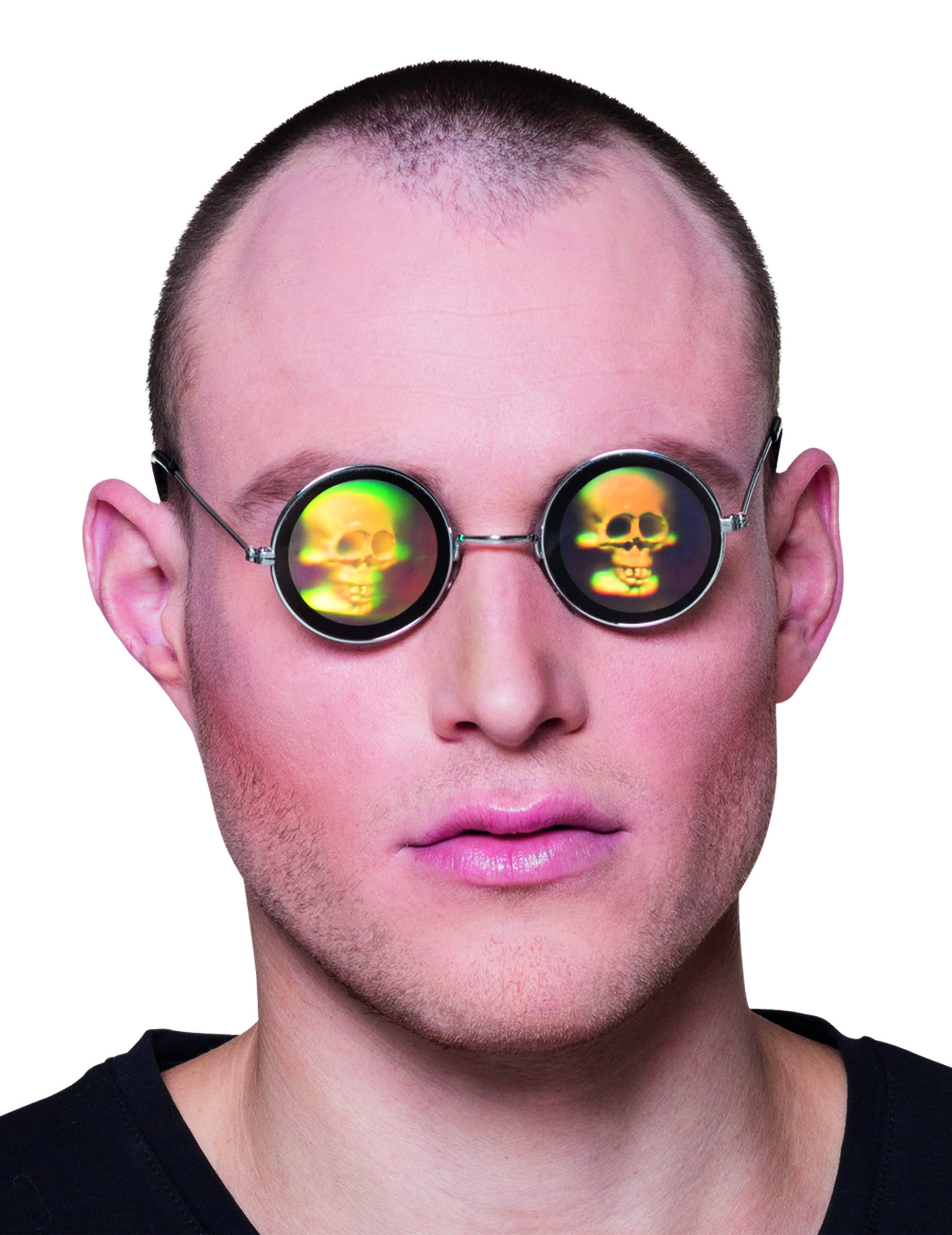 Lunettes métal rondes avec hologramme tête de mort