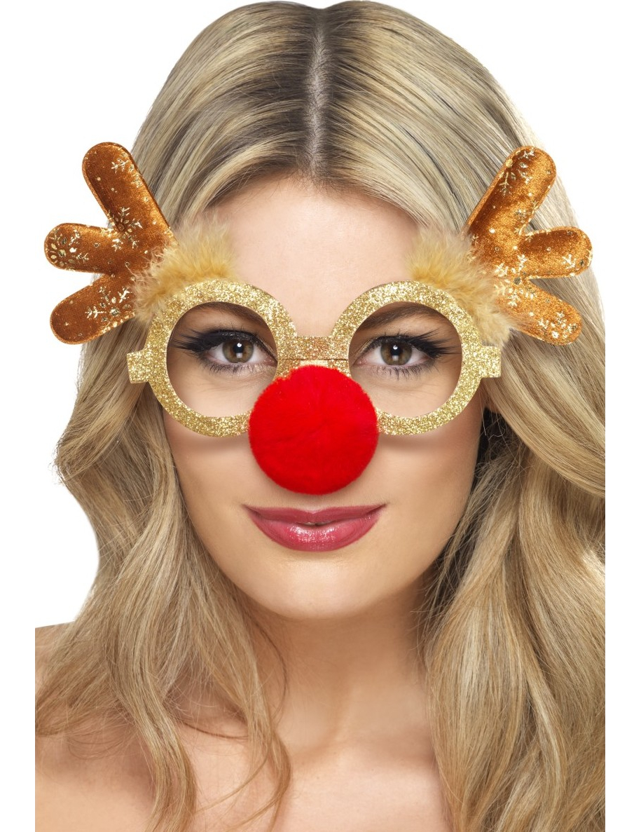 Lunettes renne dorées avec nez rouge adulte Noël