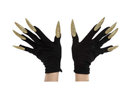 Gants noirs avec grands ongles dorés adulte Halloween