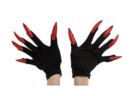 Gants noirs avec grands ongles rouges adulte Halloween