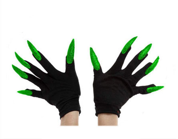 Gants noirs avec grands ongles verts adulte Halloween
