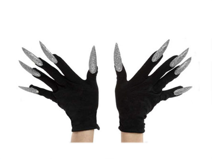 Gants noirs avec grands ongles argentés adulte Halloween