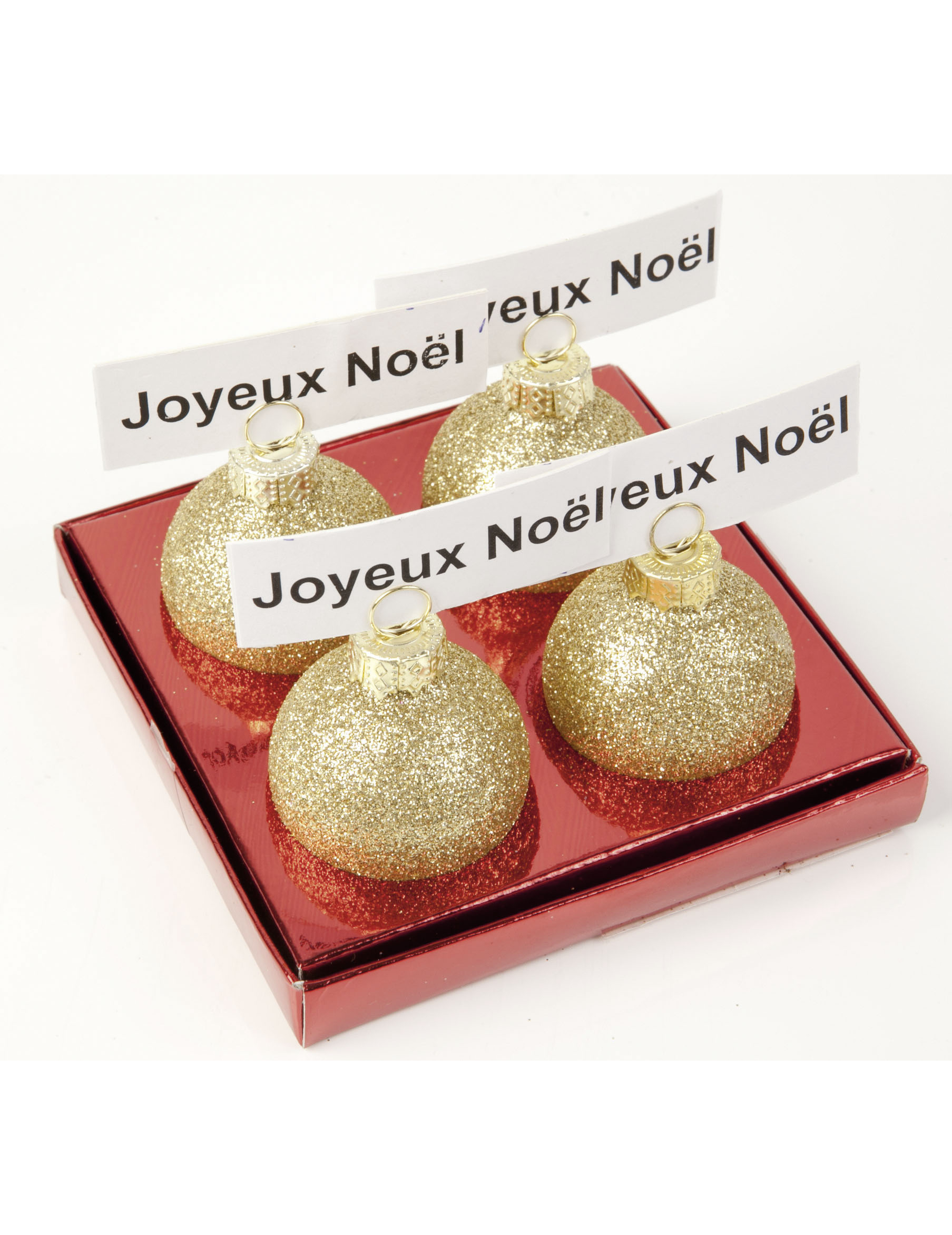 Lot de 4 boules porte nom or pailletés Noël