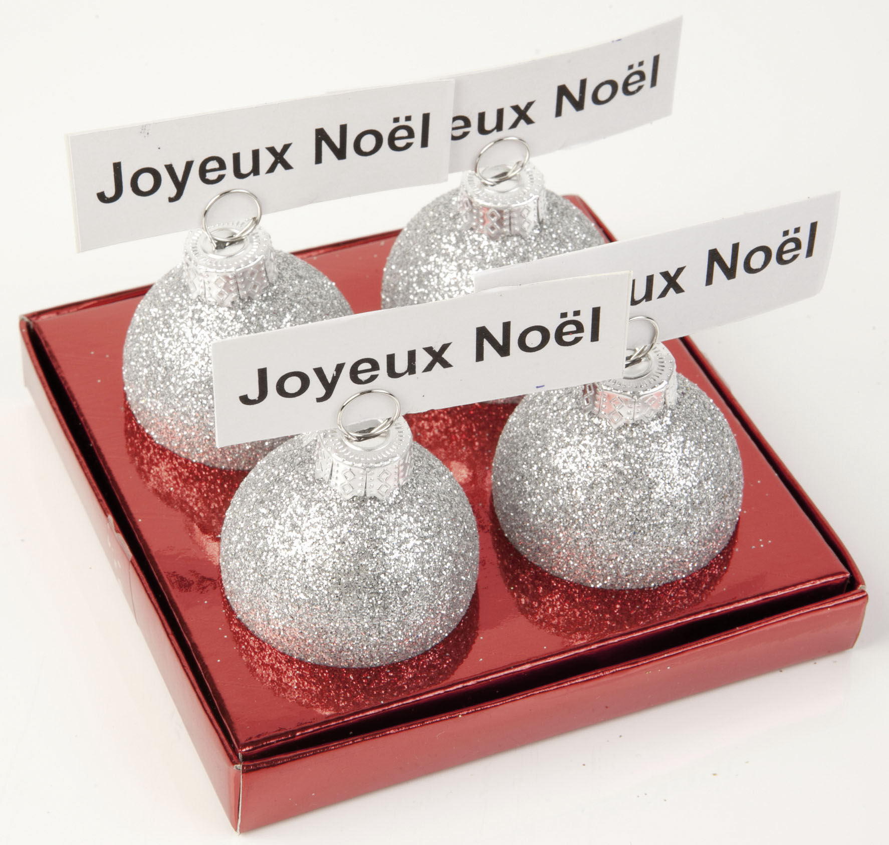 Lot de 4 boules porte nom argent pailletés