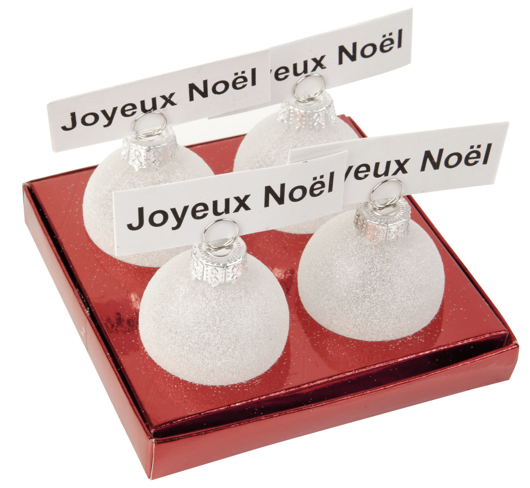 Lot de 4 boules porte nom blanches pailletés