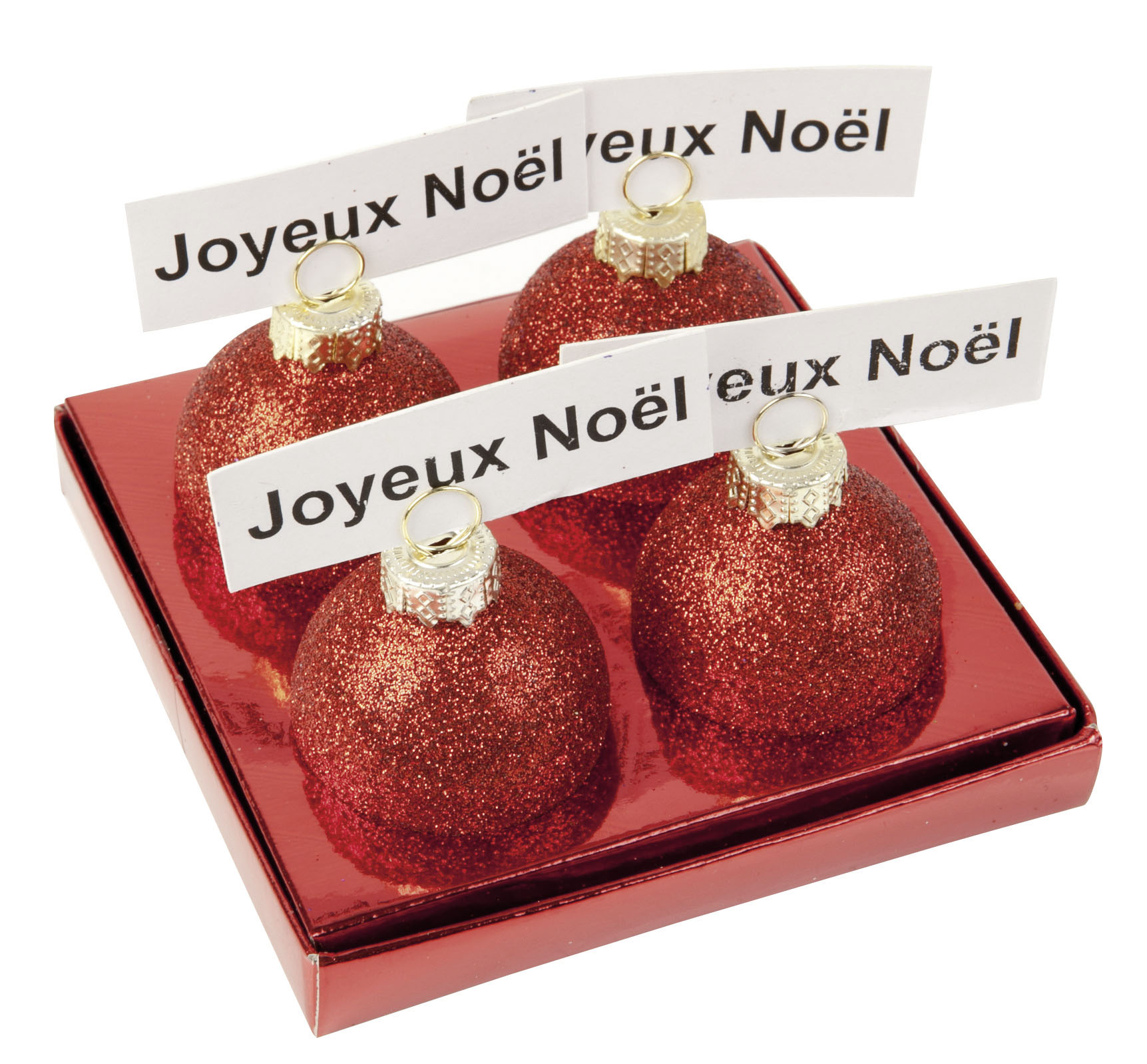 Lot de 4 boules porte nom rouges pailletés