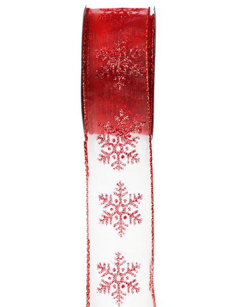 Ruban organza flocons rouges Noël