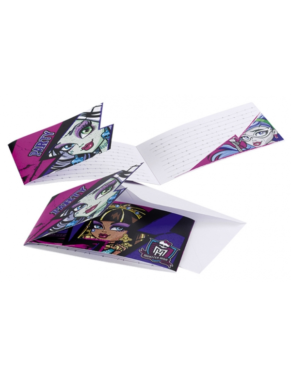 6 Cartes d'invitation avec enveloppe Monster High 2