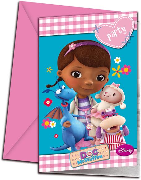 6 Cartes d'invitation avec enveloppe Docteur la peluche