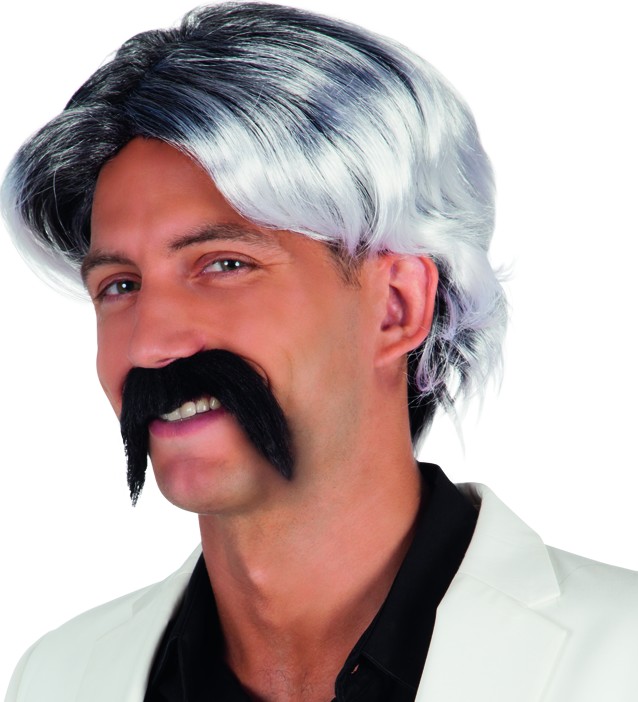 Perruque grisonnante avec moustache homme