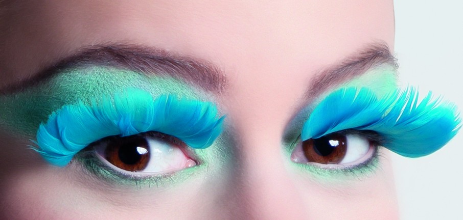 Faux cils plumes turquoise adulte