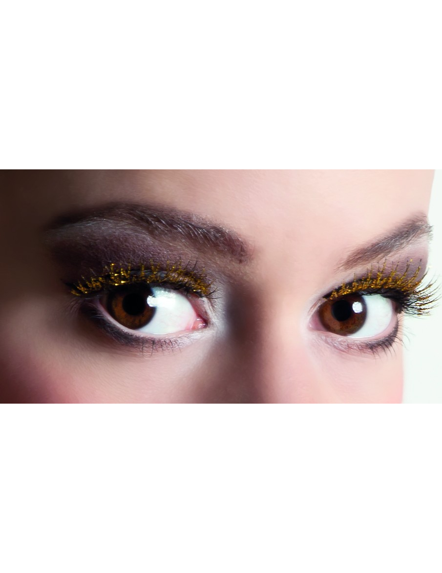 Faux cils courts noirs avec paillettes dorées adulte