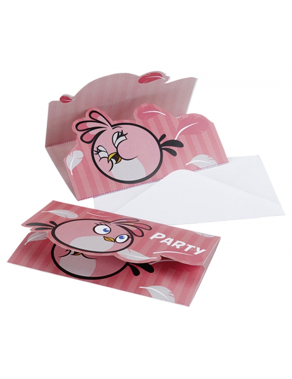 6 cartes d'invitation pink bird
