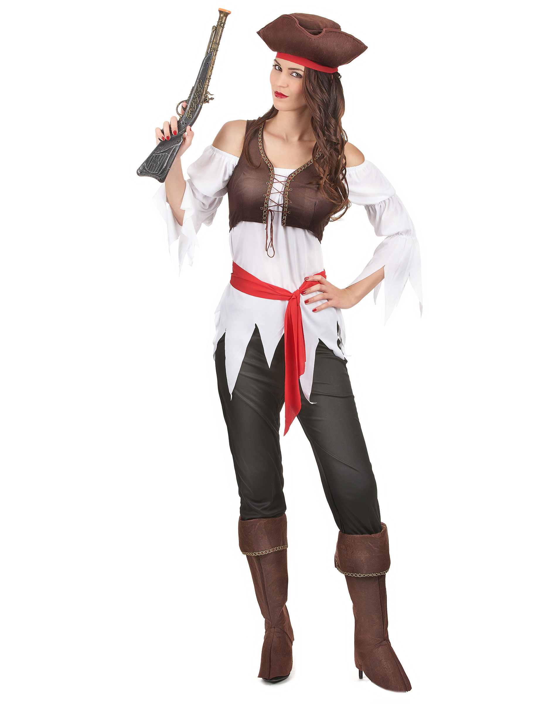 Déguisement pirate marron et blanc femme