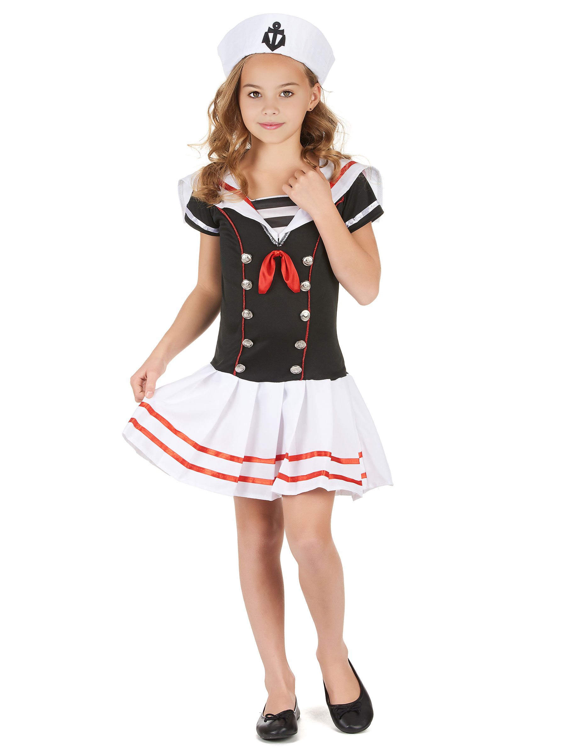 Déguisement marin noir et blanc fille
