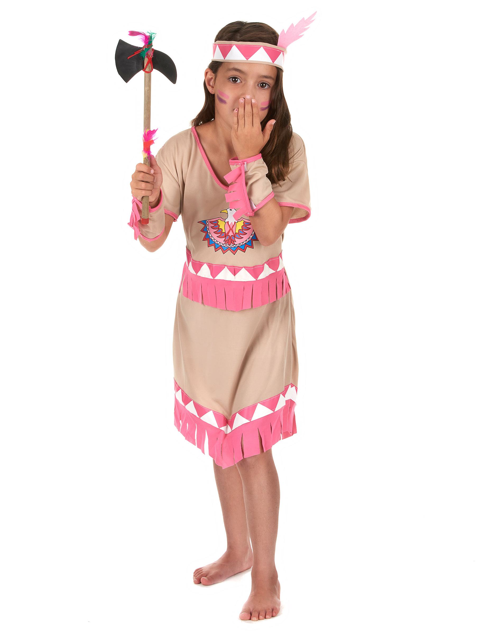 Déguisement indienne franges roses fille