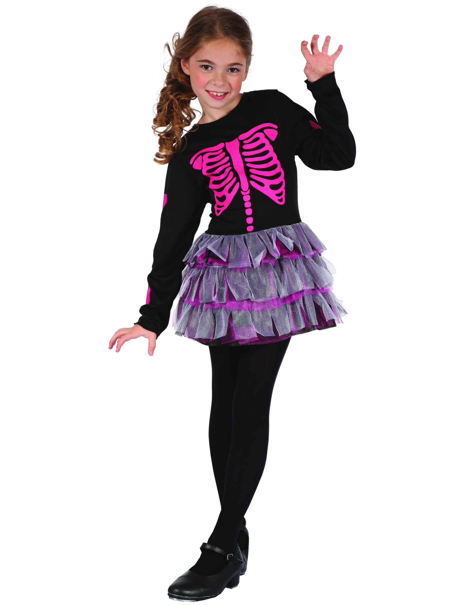 Déguisement squelette rose à volants fille