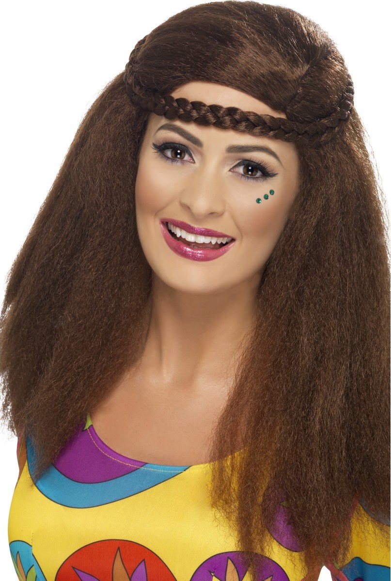 Perruque hippie marron années 70 femme