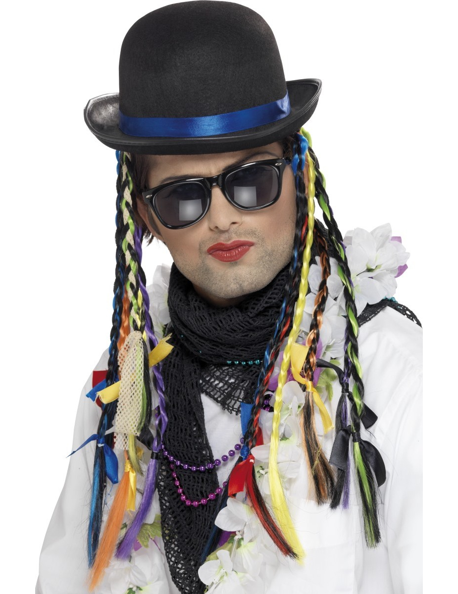 Chapeau chanteur avec tresses colorées adulte
