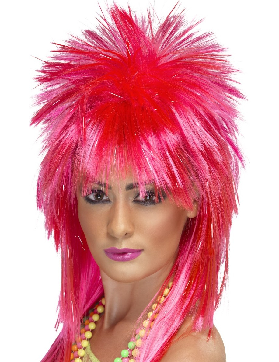 Perruque punk rose fluo femme