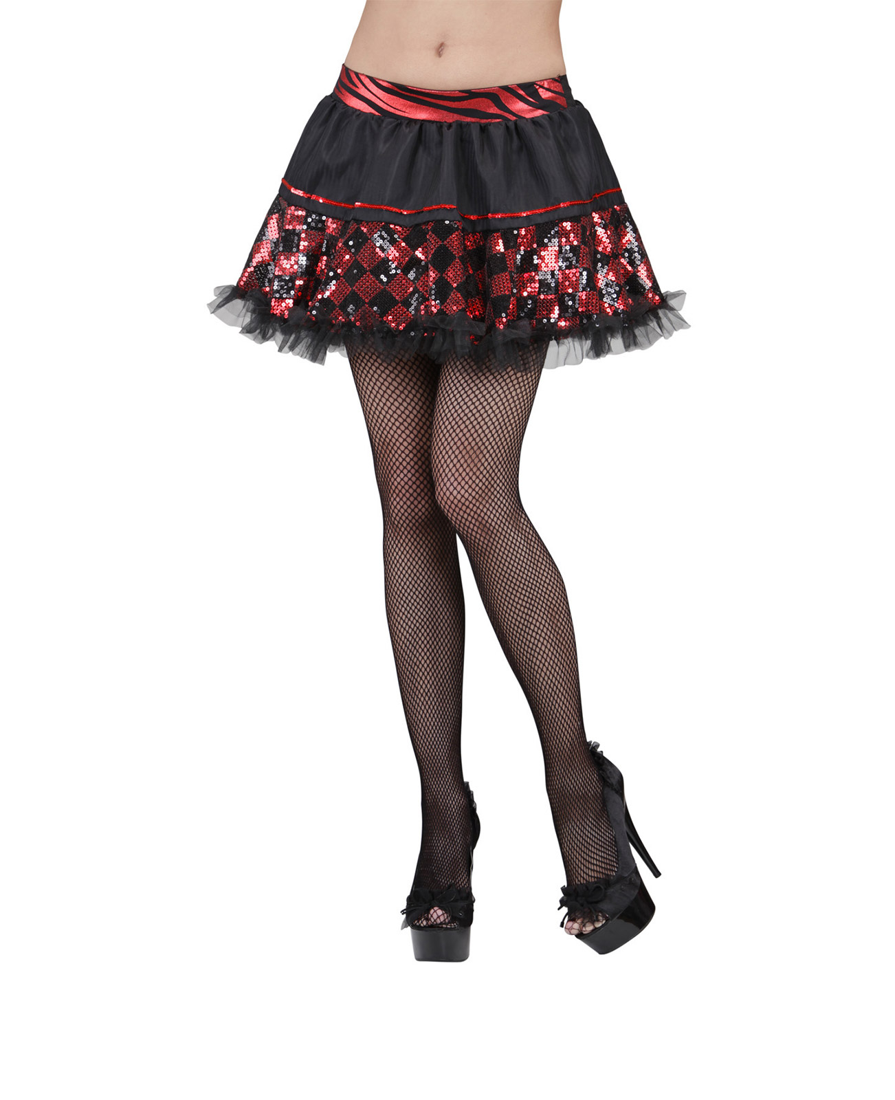 Jupon noir damier rouge femme