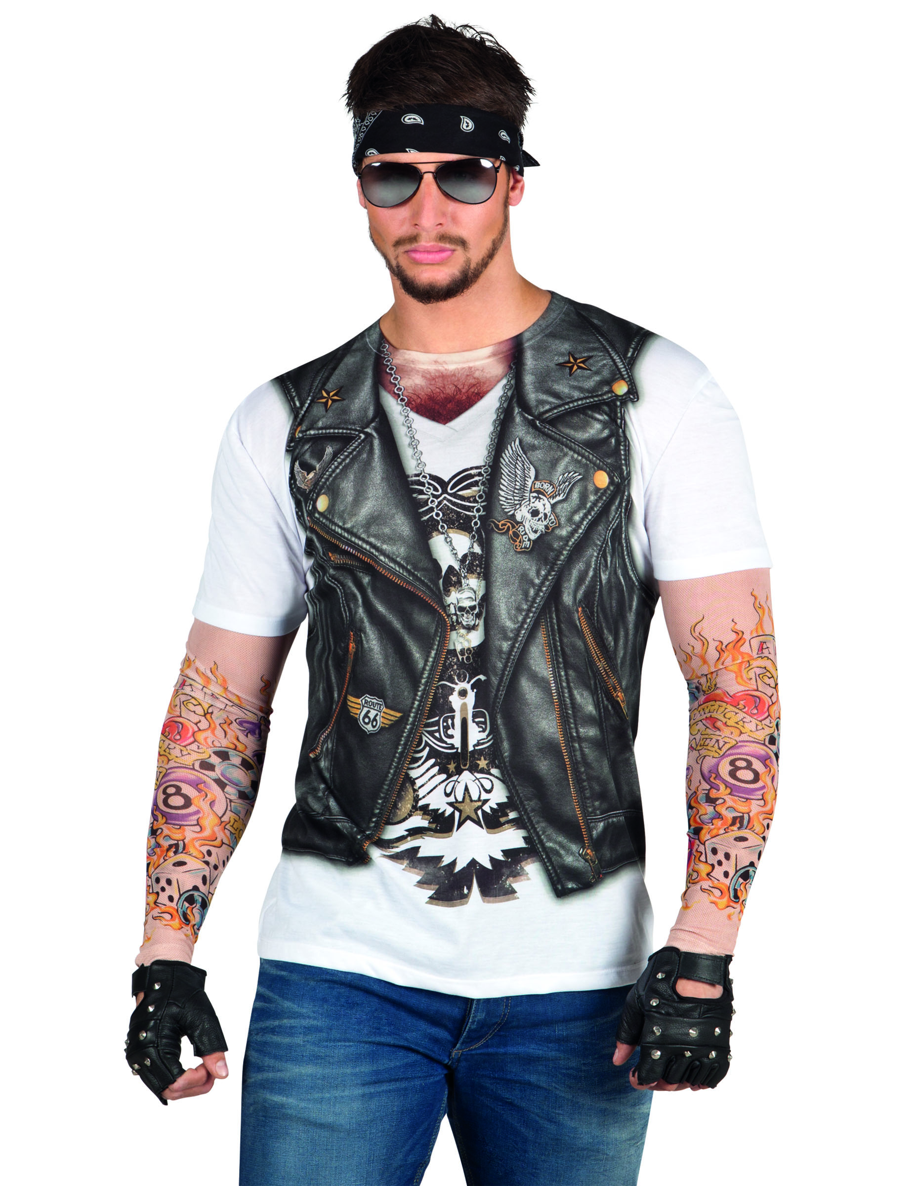 T-Shirt veste motard tatouages adulte