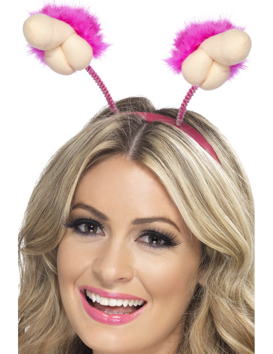 Serre tête sexy zizi avec plumes roses adulte