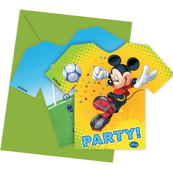 6 Cartes d'invitation avec enveloppes Mickey foot
