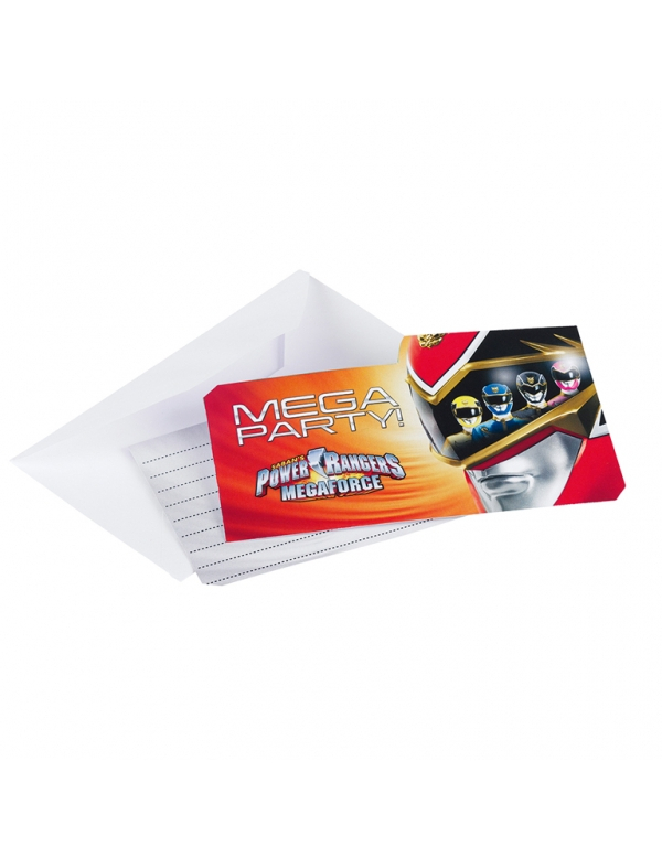 6 Cartes d'invitation Power Rangers avec enveloppes
