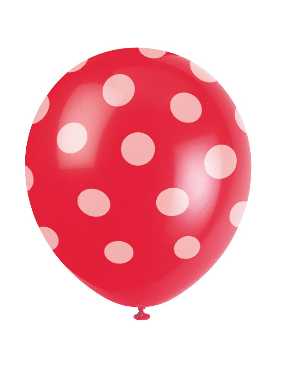 6 ballons rouge à pois blanc