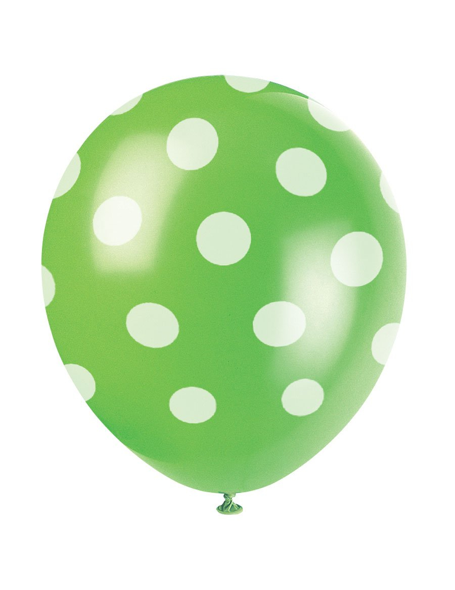 6 Ballons en latex verts à pois blanc 30 cm