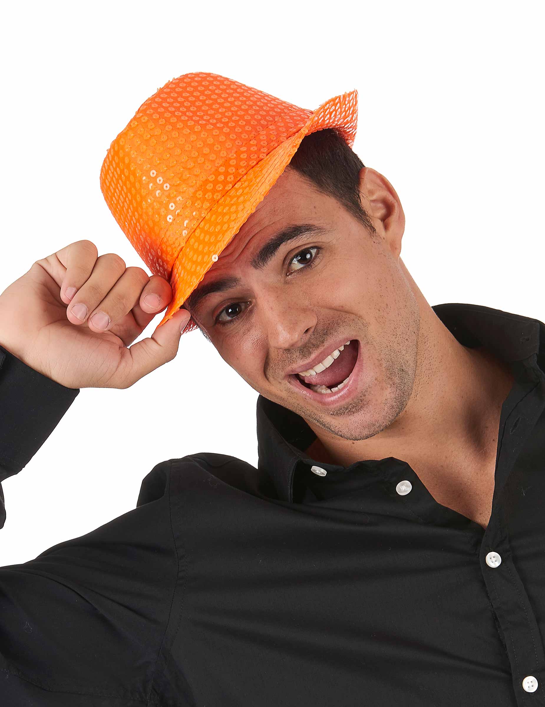 Chapeau borsalino à sequins orange adulte