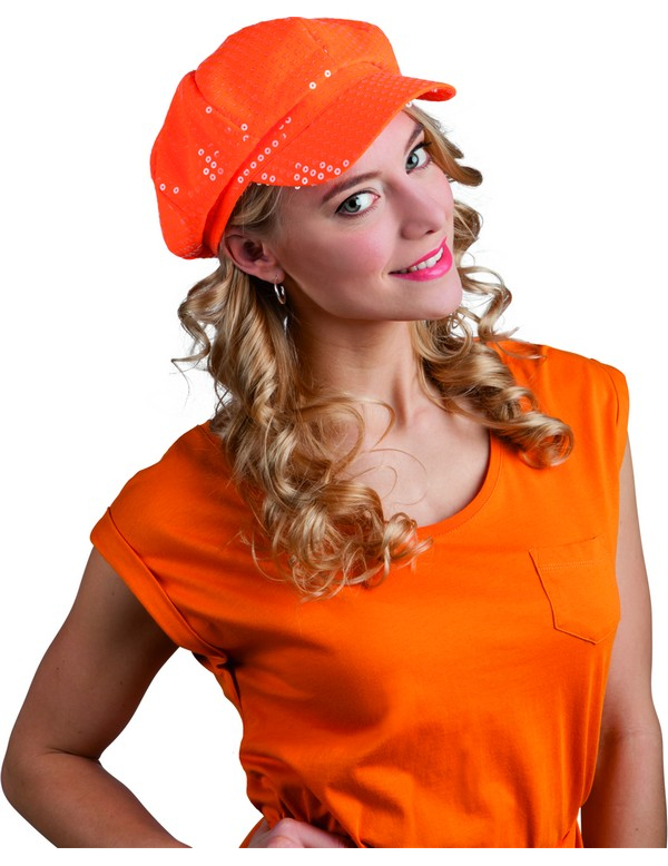 Casquette disco à sequins orange adulte