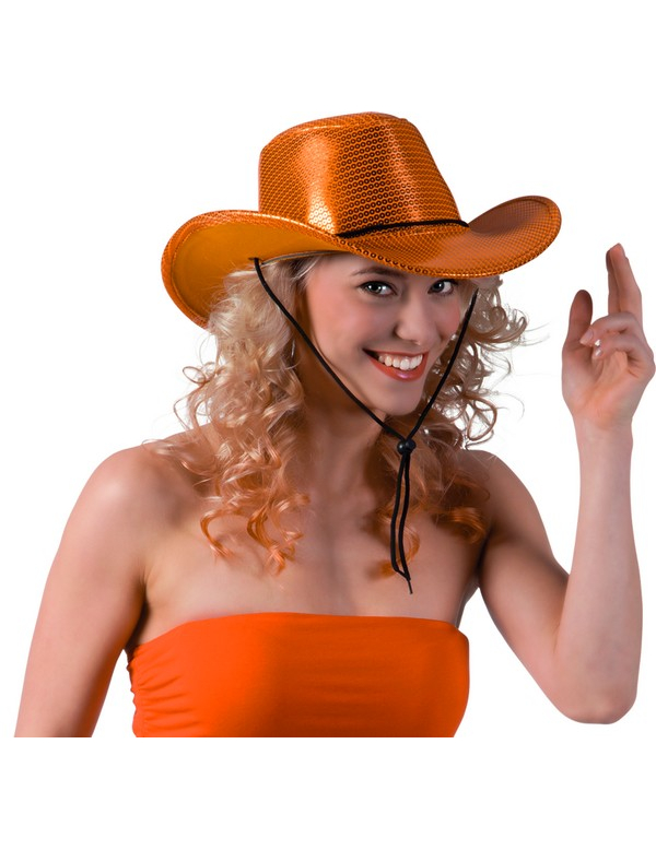 Chapeau cowboy orange avec sequins adulte