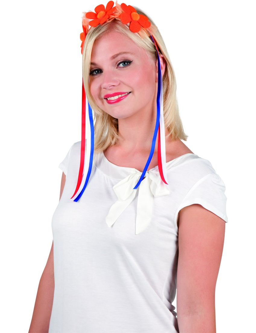 Serre tête fleurs orange bandes tricolores adulte
