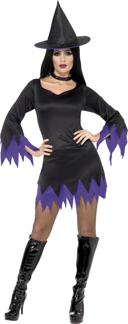 Déguisement sorcière noire et violette femme Halloween