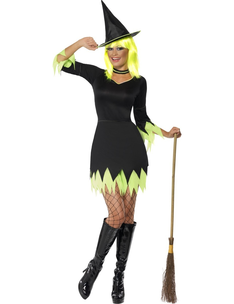 Déguisement sorcière noire et verte femme Halloween