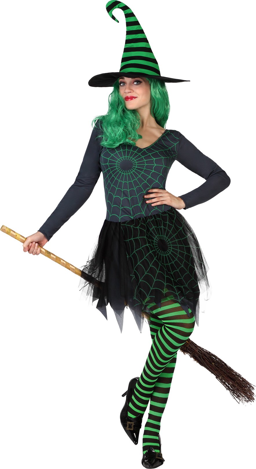 Déguisement sorcière toile araignée verte femme Halloween