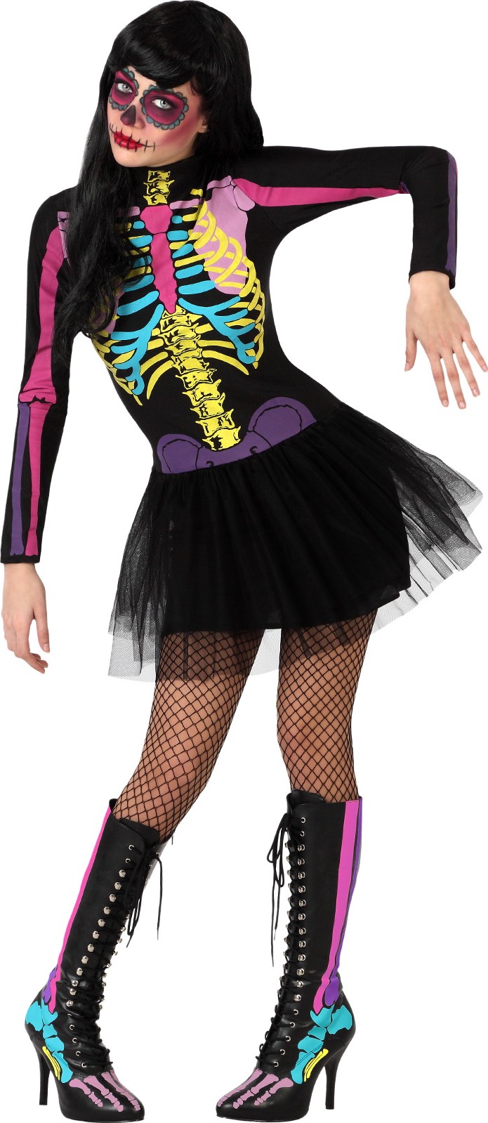 Déguisement squelette coloré tutu femme Halloween